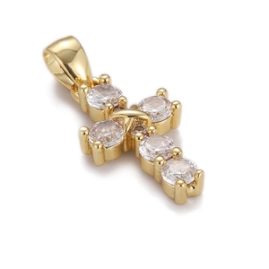 Hip hop gold plated cross pendant necklace with clear sparkling zircon stone settings