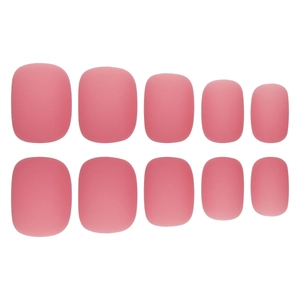 Short square matte pink press-on toenails with soft finish and rounded edges set of 10