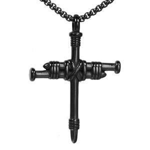 Collier Pendentif Croix Entrelacée De Clous Acier Inoxydable Style Punk Gothique Industriel Bijoux Religieux Pour Hommes Femmes
