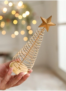 Golden spiral Christmas tree table decor with star topper and sparkling glitter base