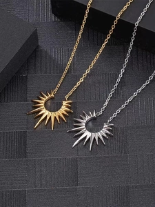 Minimalist sunburst pendant necklace in gold and silver titanium steel for women