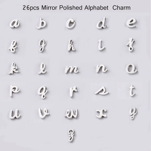 26pcs mirror polished stainless steel alphabet charms A-Z for DIY jewelry making