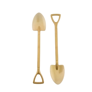 Set of two gold plastic sand shovel ornaments for DIY Christmas tree decoration, 19cm length