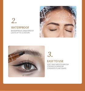 Waterproof eyebrow pencil with four-pronged tip for 12-hour sweatproof wear