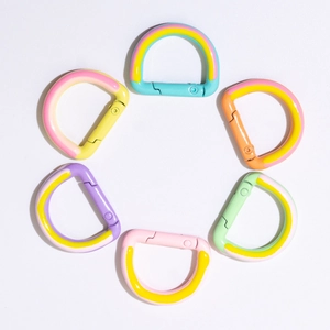 Colorful D-shaped spring buckle snap hooks in macaron colors for DIY keychains