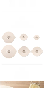 Detail of 6-piece silicone lids showing food-grade material and heat resistance range