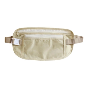 Slim khaki running waist bag with dual zippers and adjustable buckle for outdoor sports