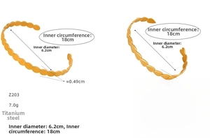 Detailed dimensions of 18k gold plated titanium steel heart and oval cuff bracelets