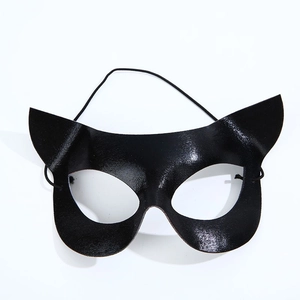 Black leather cat ear eye mask for Halloween party costumes with adjustable elastic strap