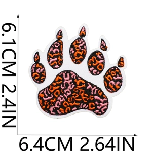 Detailed view of leopard print paw embroidery patch showing 6.1 x 6.4 cm measurements