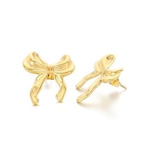 Paire de boucles d'oreilles nœud dorées en acier inoxydable poli pour femme