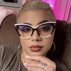 Cat eye glasses frames with black and white two-tone design and anti-blue light lenses