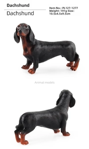 Detailed views of a realistic black and tan Dachshund toy model with fine hair texture