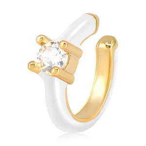 18k gold plated hoop earrings with white enamel and sparkling round CZ stone inlay