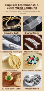 Collage de finitions de bijoux incluant brossé, CNC et artisanat en émail.