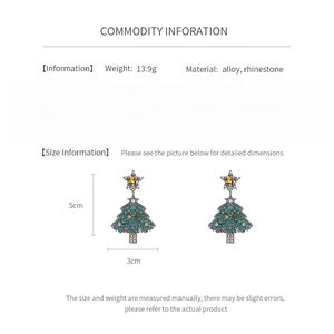 Size specifications for vintage rhinestone Christmas tree earrings in alloy material