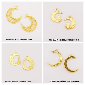 Detailed size specifications for gold alloy moon pendants with unique DIY hollow designs