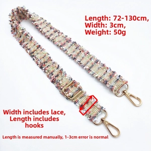 Adjustable woven strap 72-130cm with gold hardware and colorful tassel fringe detail