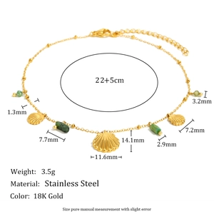 Bracelet de cheville en acier inoxydable doré 18K avec pendentif coquillage et gemmes