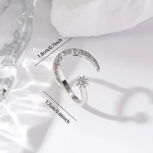 Detail showing moon and star ring dimensions with measurements 1.8cm and 1.7cm