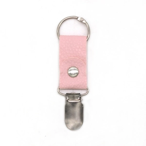 Pink PU leather hat clip for travel bag with lychee texture and silver metal ring