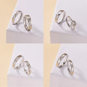 Adjustable Couple Rings Copper Zircon Heartbeat ECG Engraved Romantic Fashion For Lovers