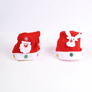 LED Christmas hats with Santa and reindeer applique decorations for kids and adults