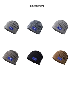 Color display of knitted beanies featuring soft fabric and AE logo in six assorted colors