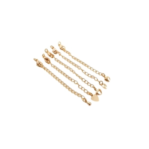 5-piece gold extension chain set with lobster clasps and heart pendants for DIY jewelry