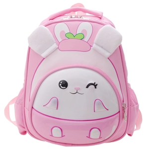 Pink cartoon bunny backpack for girls, lightweight 3D kindergarten school bag with ears