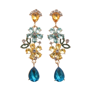 Vintage bohemian flower drop earrings with colorful multi-faceted gemstones and crystals