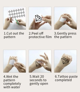 Step-by-step tutorial for applying temporary diamond tattoo stickers with English instructions