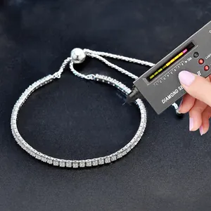 Adjustable S925 sterling silver moissanite bracelet passing a diamond tester test