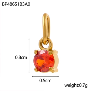 Detailed view of 0.8cm red zircon pendant with dimensions and weight specs