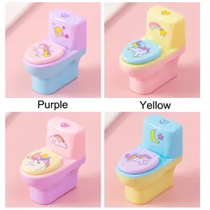 Creative toilet-shaped pencil sharpener with eraser in pastel macaron colors