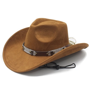 Brauner Western-Cowboyhut mit Vintage-Nieten und verstellbarem Kinnriemen für draußen