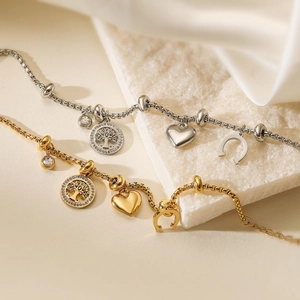 Elegant 18K gold and silver plated charm bracelets with Tree of Life and zircon pendants
