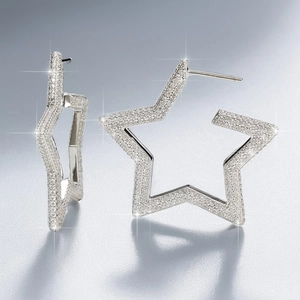 Sparkling S925 silver star stud earrings with full pavé cubic zirconia for women