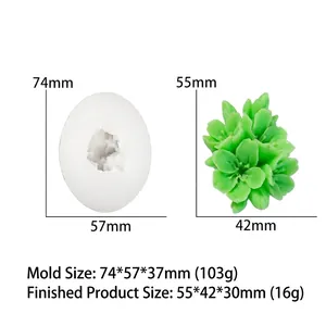 Dimensions détaillées du moule en silicone fleur et taille du produit fini de fleurs