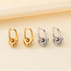 Boucles D'oreilles Pendantes En Cœur Acier Inoxydable Plaqué Or 18K Créoles En U Pendentifs 3D Bijoux Mode