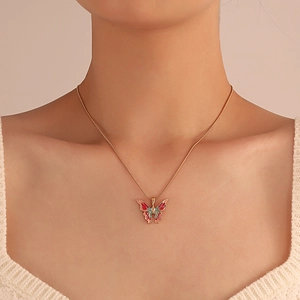 Barbie core butterfly necklace with colorful enamel pendant on a delicate gold chain