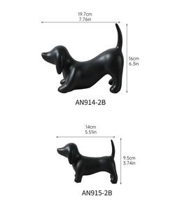 Minimalist black matte ceramic dachshund figurines in large and small sizes for home decor