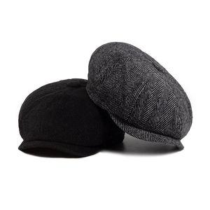 Men Vintage Herringbone Newsboy Cap Woolen Retro Octagonal Hat Windproof Warm Winter Beret For Middle Aged Men