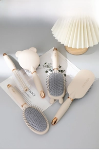 Creamy hairbrush set with massage air cushion and round barrel brush with cute animal ears