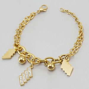 Bracciale Con Ciondoli Geometrici In Acciaio Inossidabile Placcato Oro Catena A Strati Gioielli Da Donna