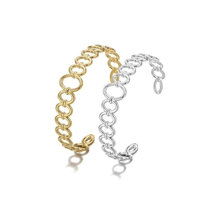 Polished gold and silver open chain link bracelets with tiered oval ring design