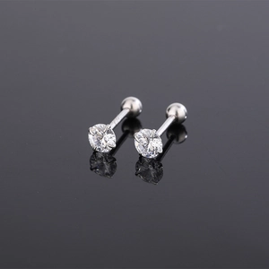 S925 sterling silver screw back stud earrings with sparkling four-prong set round zircon