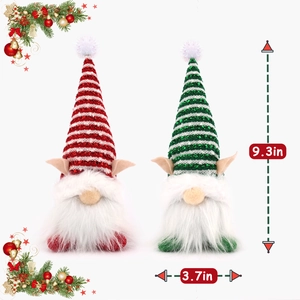 Detailed dimensions of 2PCS light-up Christmas gnomes with striped hats and white beards