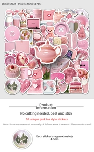 50pcs pink INS style waterproof cartoon stickers set for DIY scrapbooking and laptops