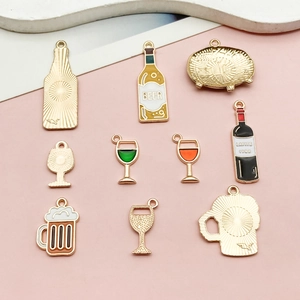 Assorted colorful enamel wine and beer bottle pendants with gold-plated alloy details